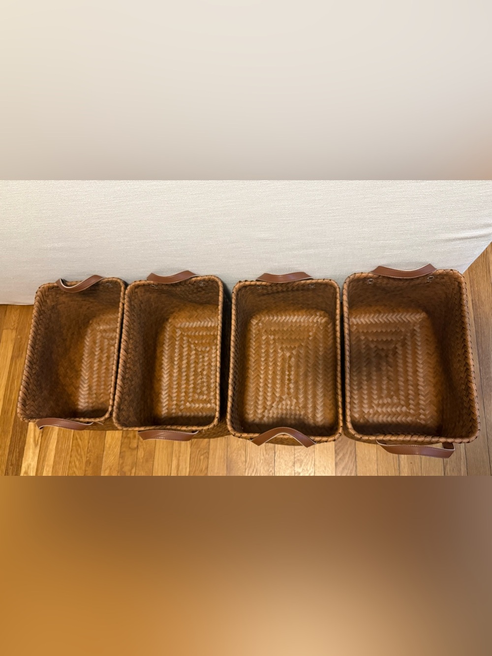 Handwoven Storage Basket with Leather Handles - Picture 2 of 5